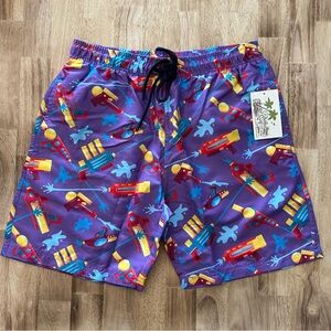 Surf Club 8"‎ Swim Trunks Squirt Water Gun Pool Beach Shorts Mens Size M Purple